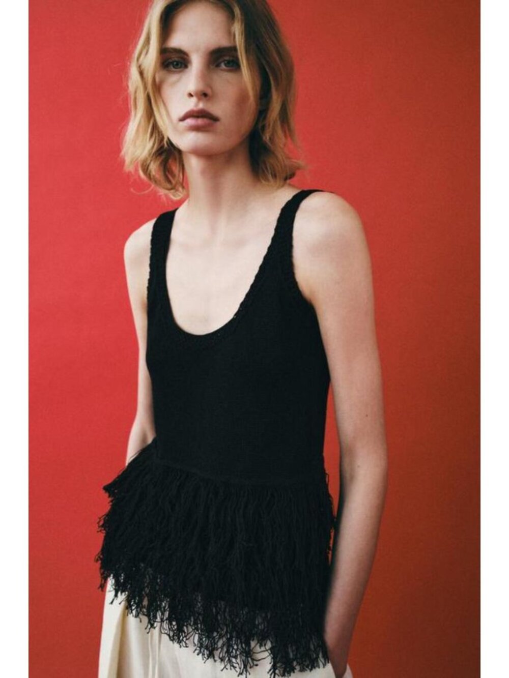 ZARA FRINGE KNIT TOP
